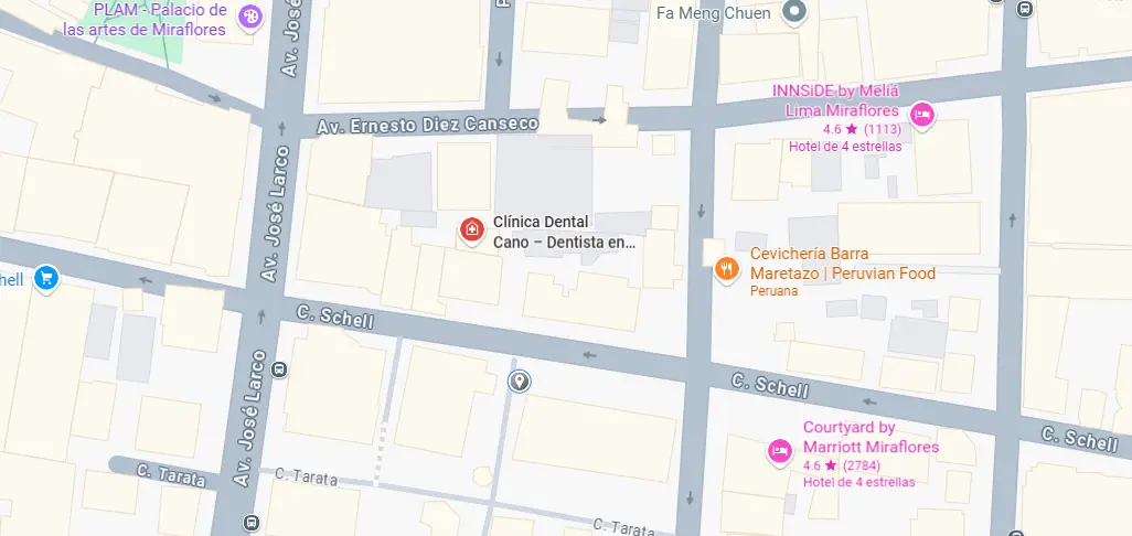 Mapa con ubicación de Clínica Dental Cano en Miraflores, Lima
