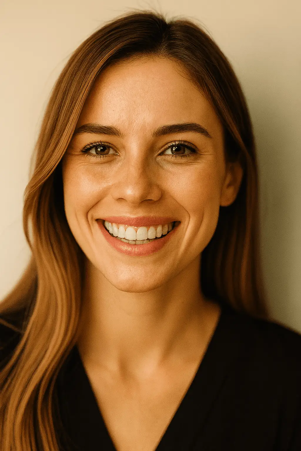 Chica sonriendo a la camara en clinica dental cano